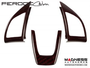 FIAT 500 Steering Wheel Trim - 3 pieces kit - Carbon Fiber - Red Candy